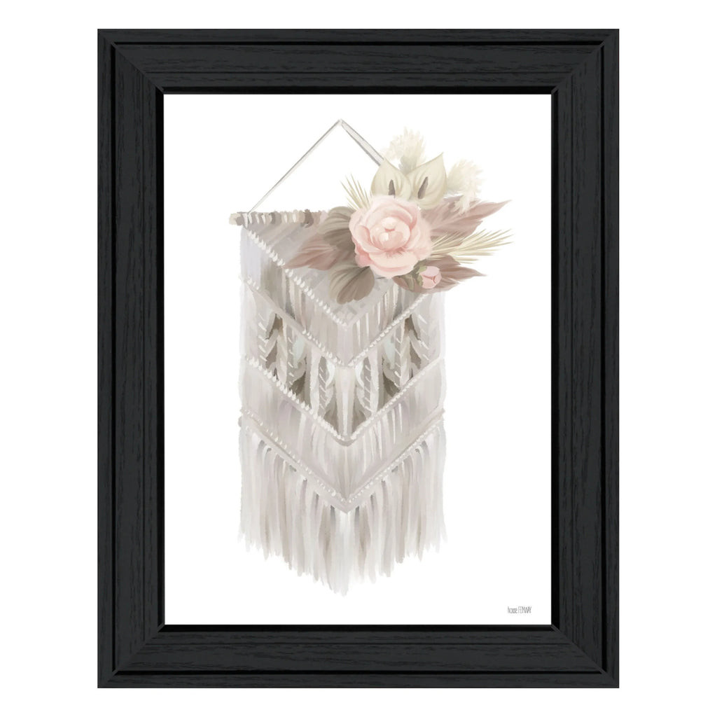 HMS Bohemian Macrame Wall Art Black Framed Print Woven Cotton Rope Farmhouse Style for Living Room Indoor Home Decor