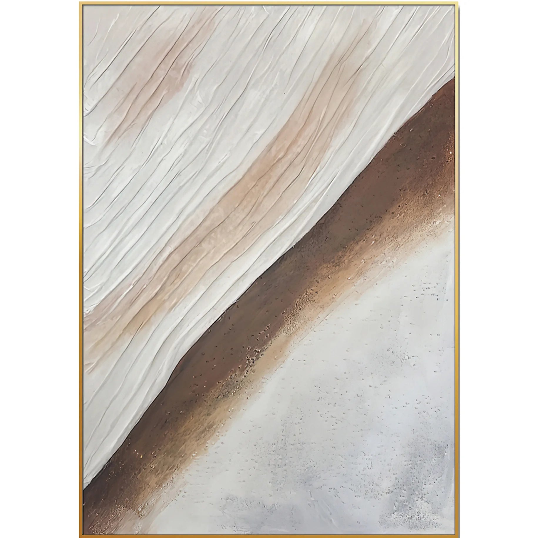 HMS Modern Abstract Gold Framed Oil Painting Wall Art Beige White Brown Digital Portrait Canvas Canvas Cotton Decorative Wall