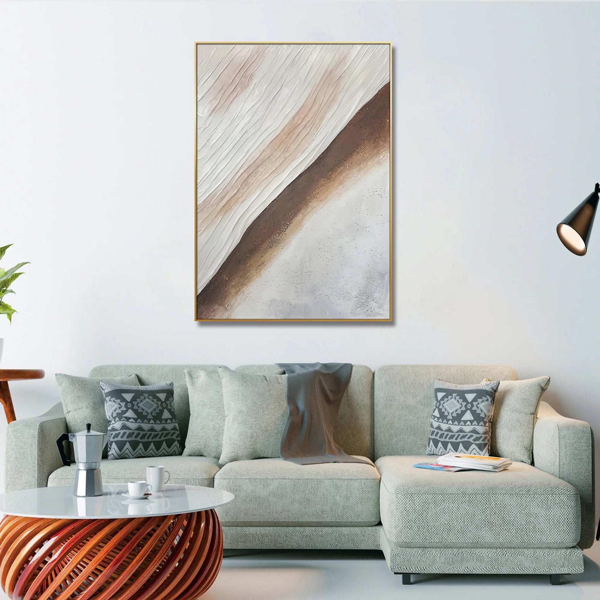 HMS Modern Abstract Gold Framed Oil Painting Wall Art Beige White Brown Digital Portrait Canvas Canvas Cotton Decorative Wall