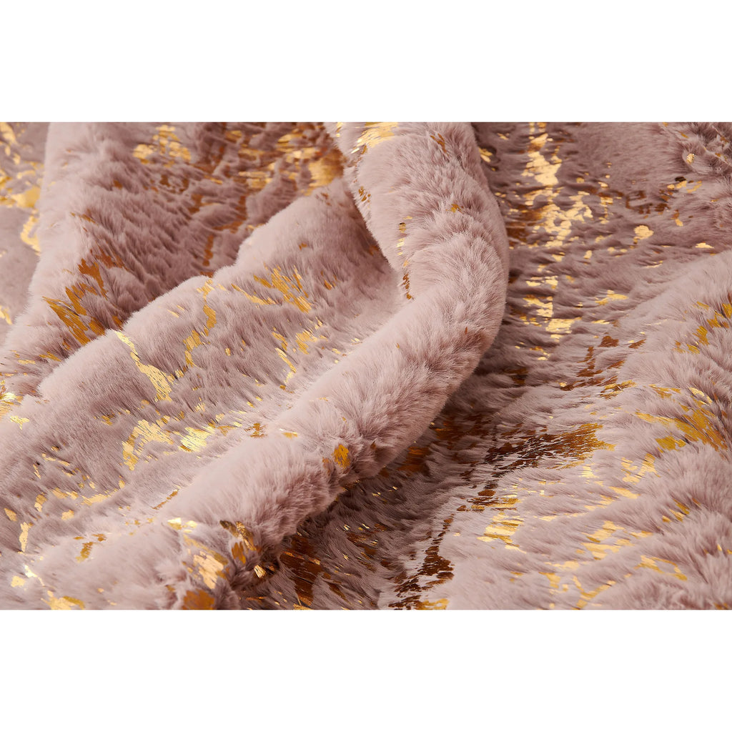HMS 60\" X 80\" Abstract Faux Fur Plush Throw Blanket Pink and Gold-Soft and Cozy Home Decorative Accessory