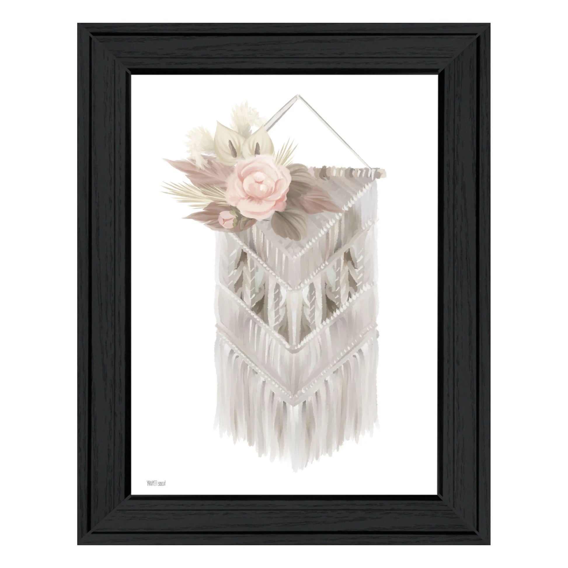 HMS Bohemian Macrame Wall Art Black Framed Print Woven Cotton Rope Farmhouse Style for Living Room Indoor Home Decor