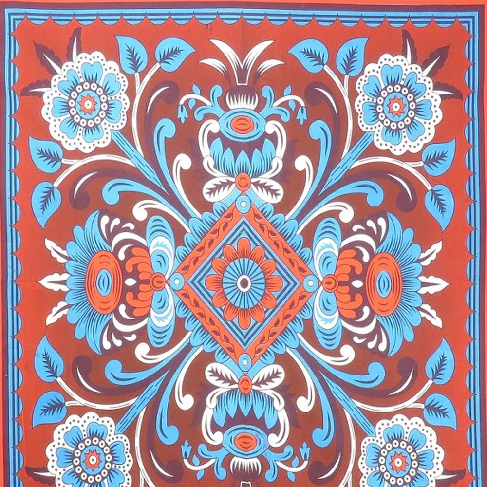 HMS 88\" X 84\" Tapestries Red Blue and White Floral Cotton Hanging Tapestry