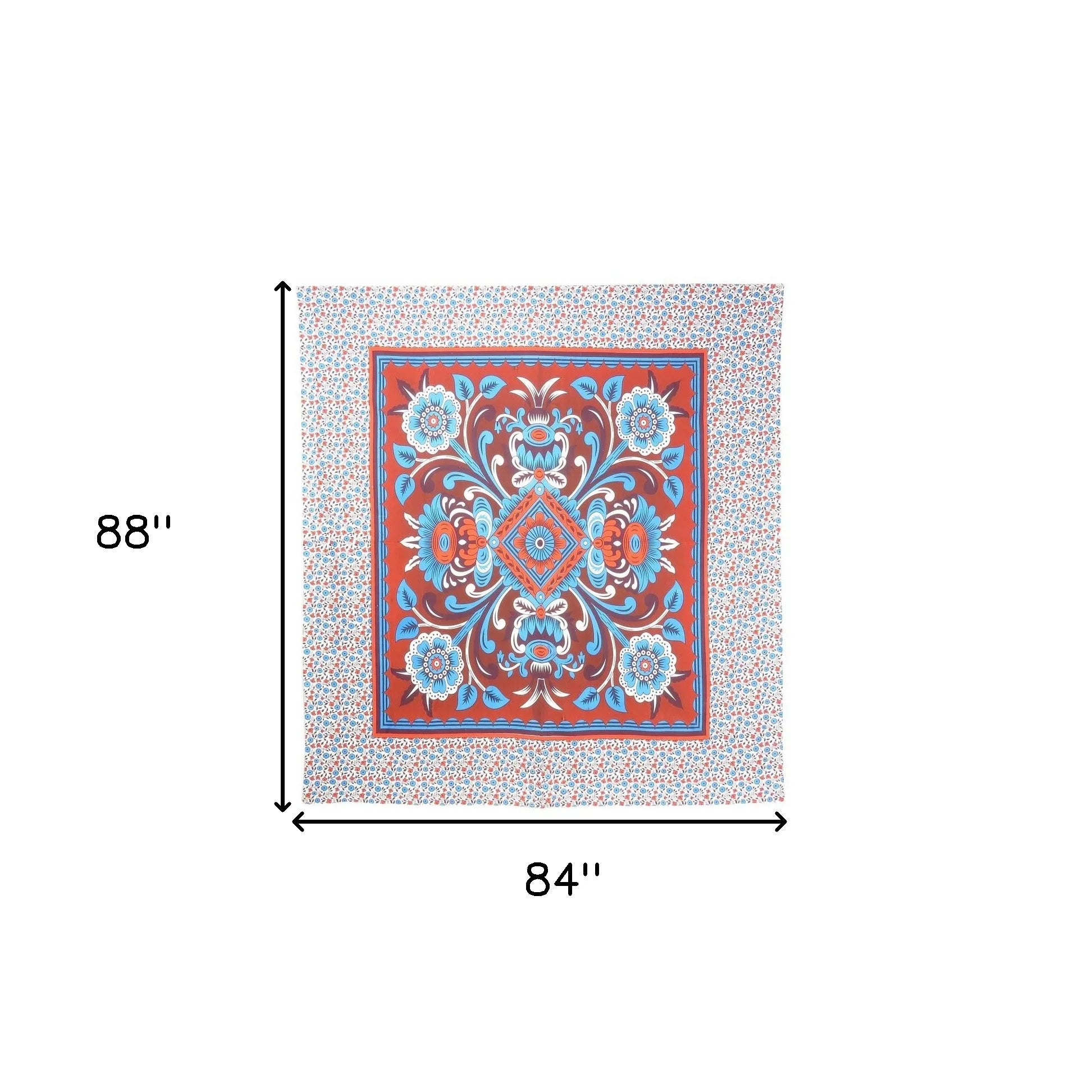 HMS 88\" X 84\" Tapestries Red Blue and White Floral Cotton Hanging Tapestry