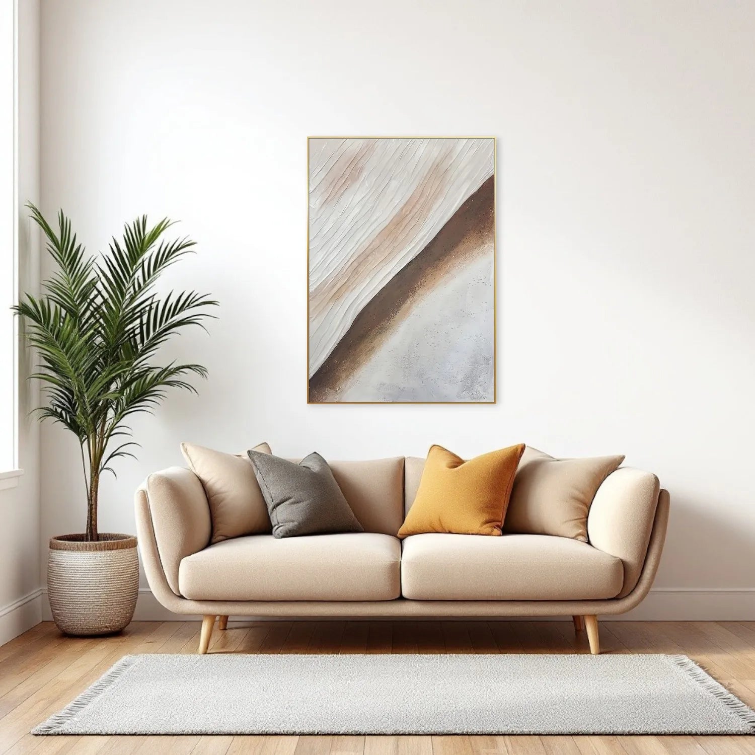 HMS Modern Abstract Gold Framed Oil Painting Wall Art Beige White Brown Digital Portrait Canvas Canvas Cotton Decorative Wall