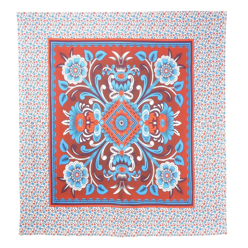 HMS 88\" X 84\" Tapestries Red Blue and White Floral Cotton Hanging Tapestry
