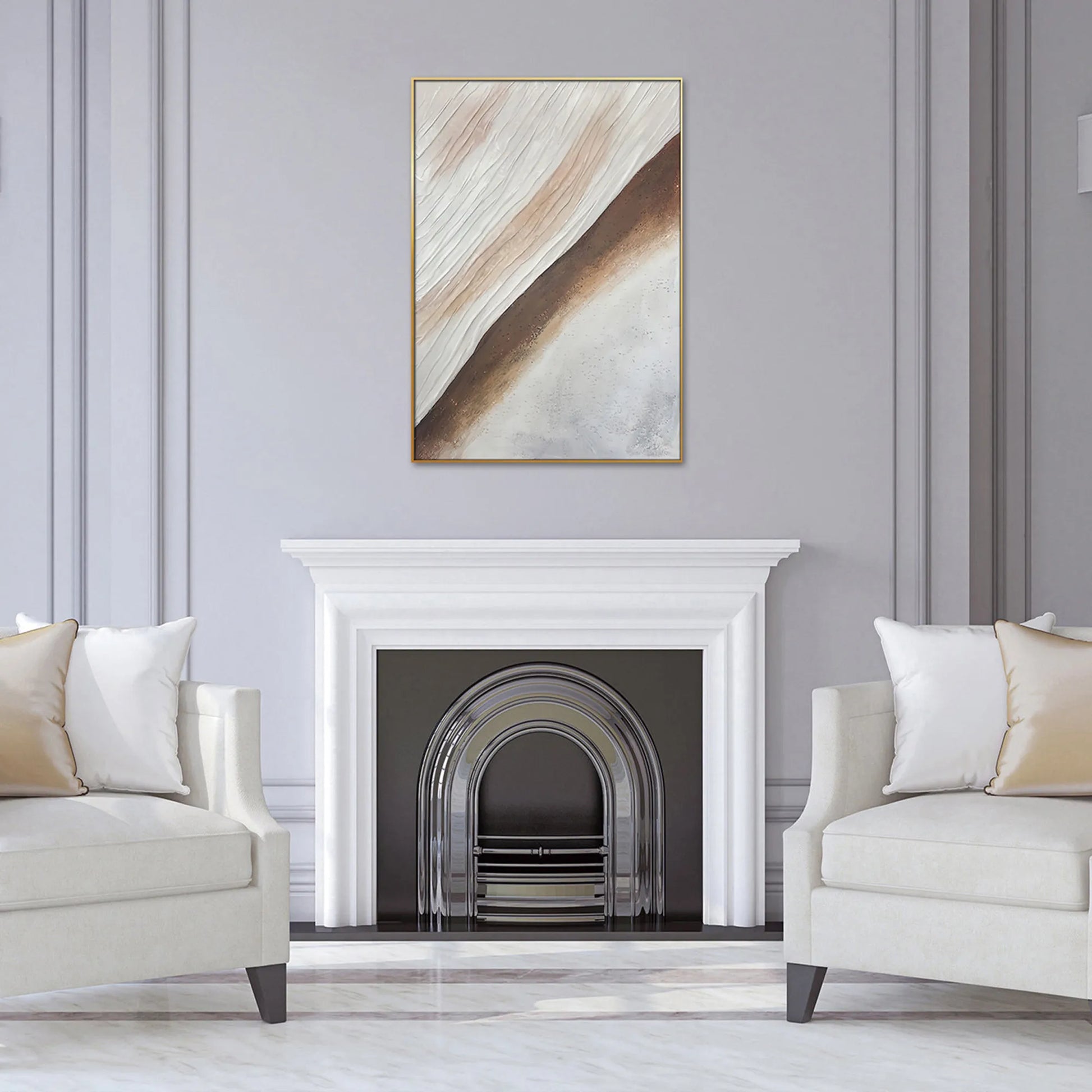 HMS Modern Abstract Gold Framed Oil Painting Wall Art Beige White Brown Digital Portrait Canvas Canvas Cotton Decorative Wall