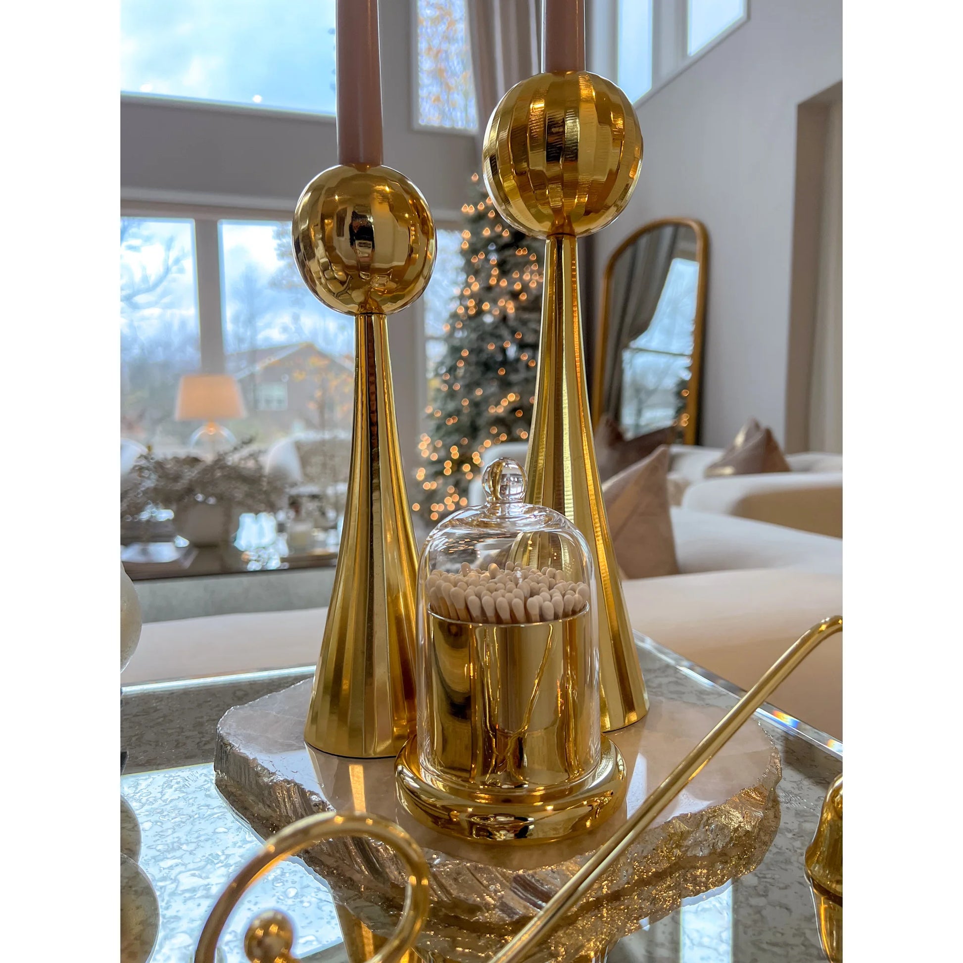 HMS 12\" Gold Stainless Steel Tabletop Taper Candlestick Spiral Stick Weddings Christmas Halloween Dinners Bars Cotton Soy Wax