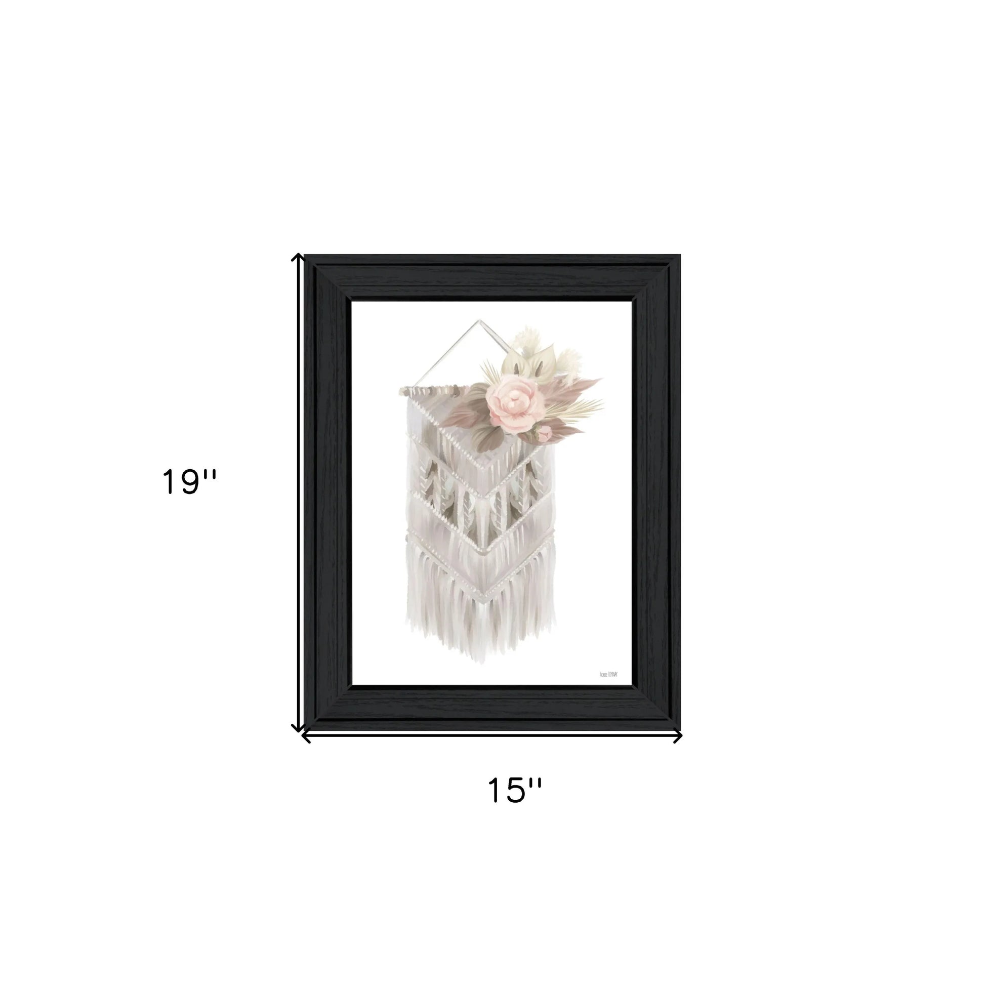 HMS Bohemian Macrame Wall Art Black Framed Print Woven Cotton Rope Farmhouse Style for Living Room Indoor Home Decor