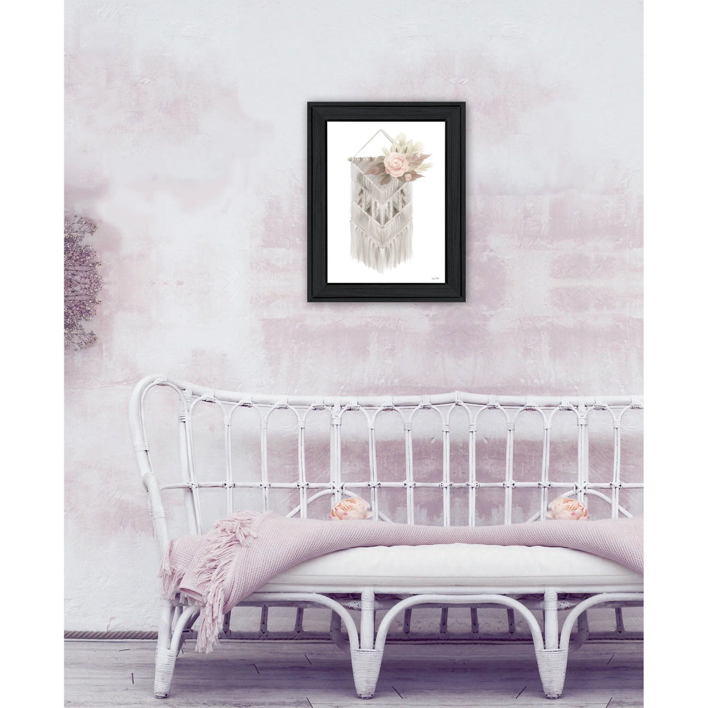 HMS Bohemian Macrame Wall Art Black Framed Print Woven Cotton Rope Farmhouse Style for Living Room Indoor Home Decor