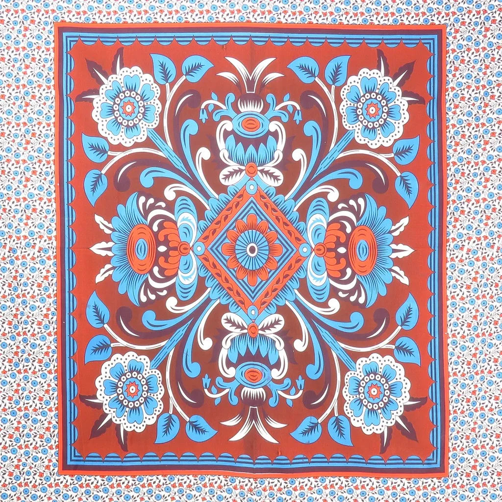 HMS 88\" X 84\" Tapestries Red Blue and White Floral Cotton Hanging Tapestry