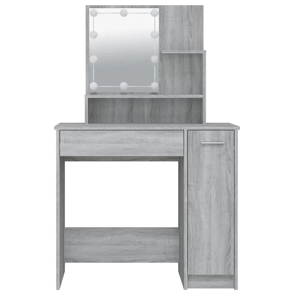 Table with LED Sonoma gray 86,5x35x136 cm Modern Girl Bedroom Bedroom Bedroom Cabinet Storage Cabinet Makeup Vanity