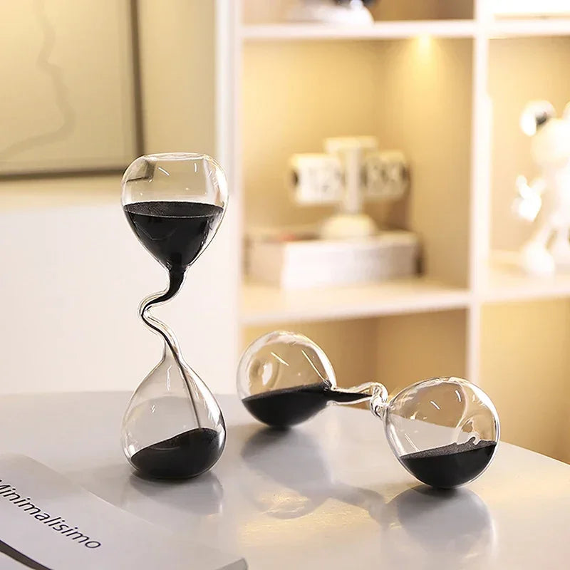 Fine necked art gift personalized hourglass, black modern design glass ornament, simple indoor dining table decoration