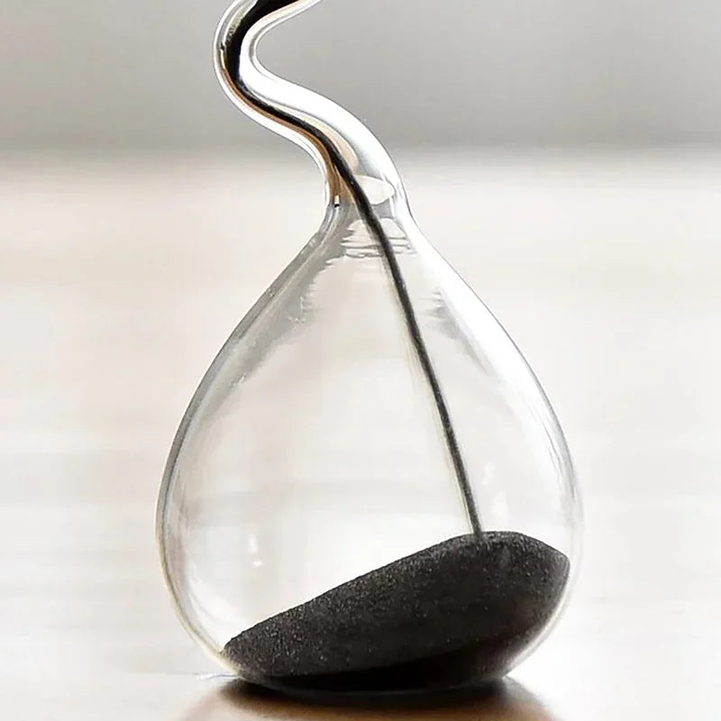 Fine necked art gift personalized hourglass, black modern design glass ornament, simple indoor dining table decoration