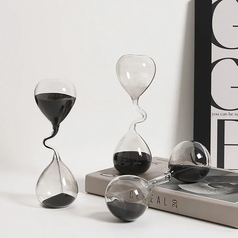 Fine necked art gift personalized hourglass, black modern design glass ornament, simple indoor dining table decoration