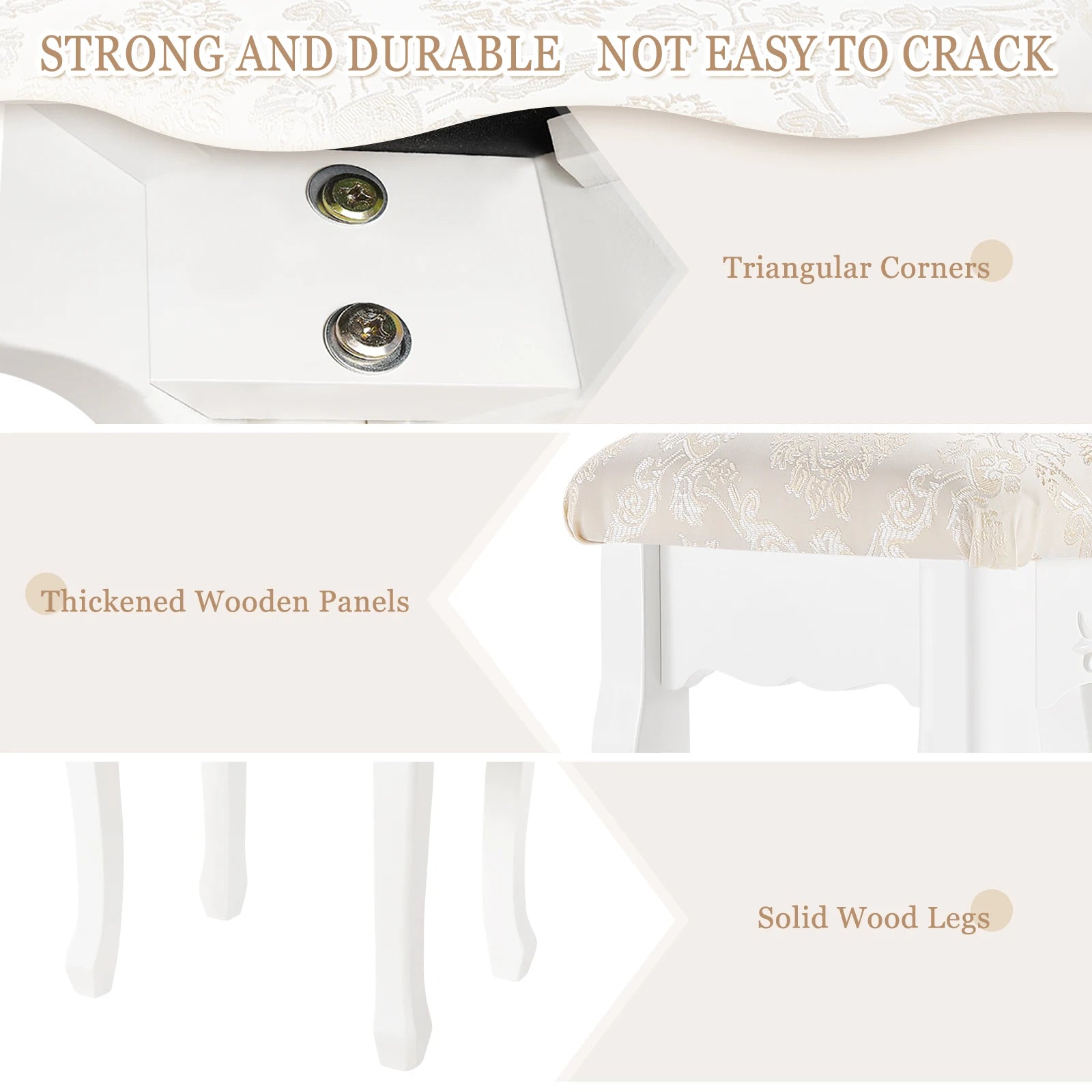 1PC Lovely Bedroom Padded Dressing Table Stool 40x30x50cm Smooth Shiny Vanity Dresser Stool Home Bedroom