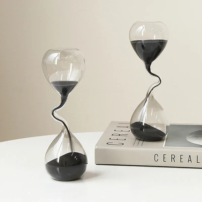 Fine necked art gift personalized hourglass, black modern design glass ornament, simple indoor dining table decoration