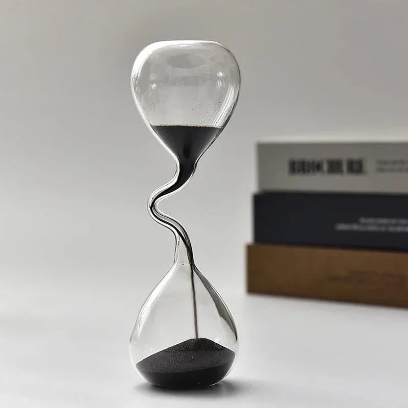Fine necked art gift personalized hourglass, black modern design glass ornament, simple indoor dining table decoration