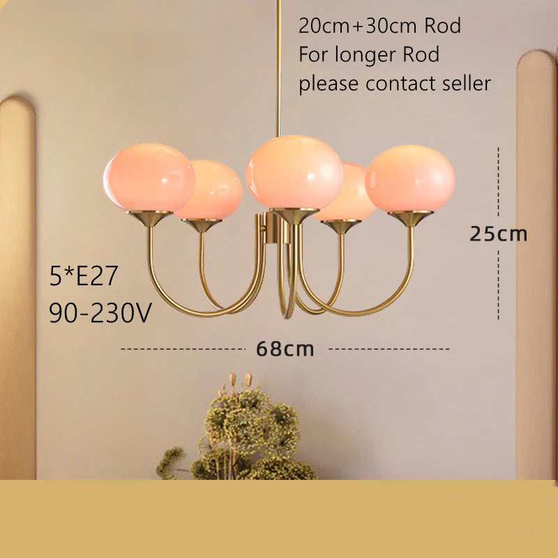 French Vintage Cream Style Pink Bedroom Pendant Light Medieval Warm Living Room Master Bedroom Children's Room Light Fixture