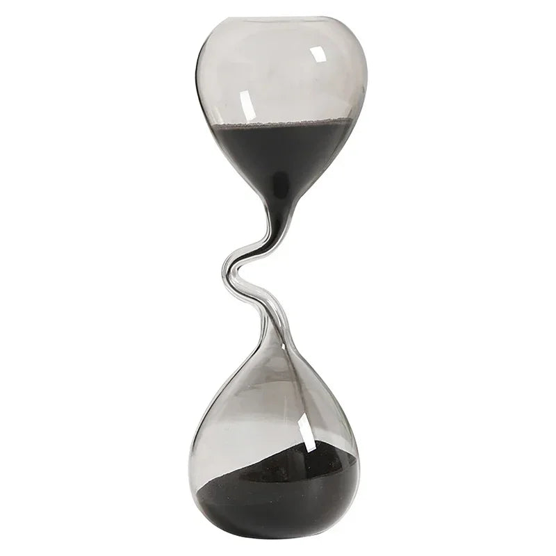 Fine necked art gift personalized hourglass, black modern design glass ornament, simple indoor dining table decoration