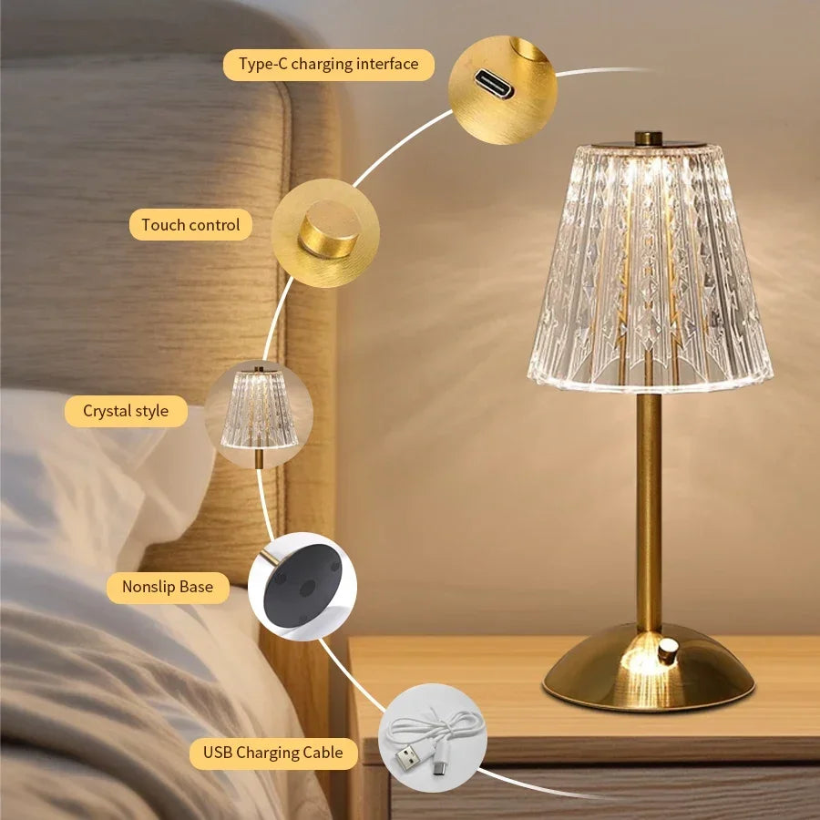 LED Table Lamp Touch Sensor Desktop Night Light USB Rechargeable For Bedroom Hotel Restaurant Bedroom Atmosphere Decor Lighting