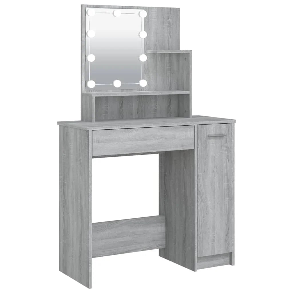 Table with LED Sonoma gray 86,5x35x136 cm Modern Girl Bedroom Bedroom Bedroom Cabinet Storage Cabinet Makeup Vanity