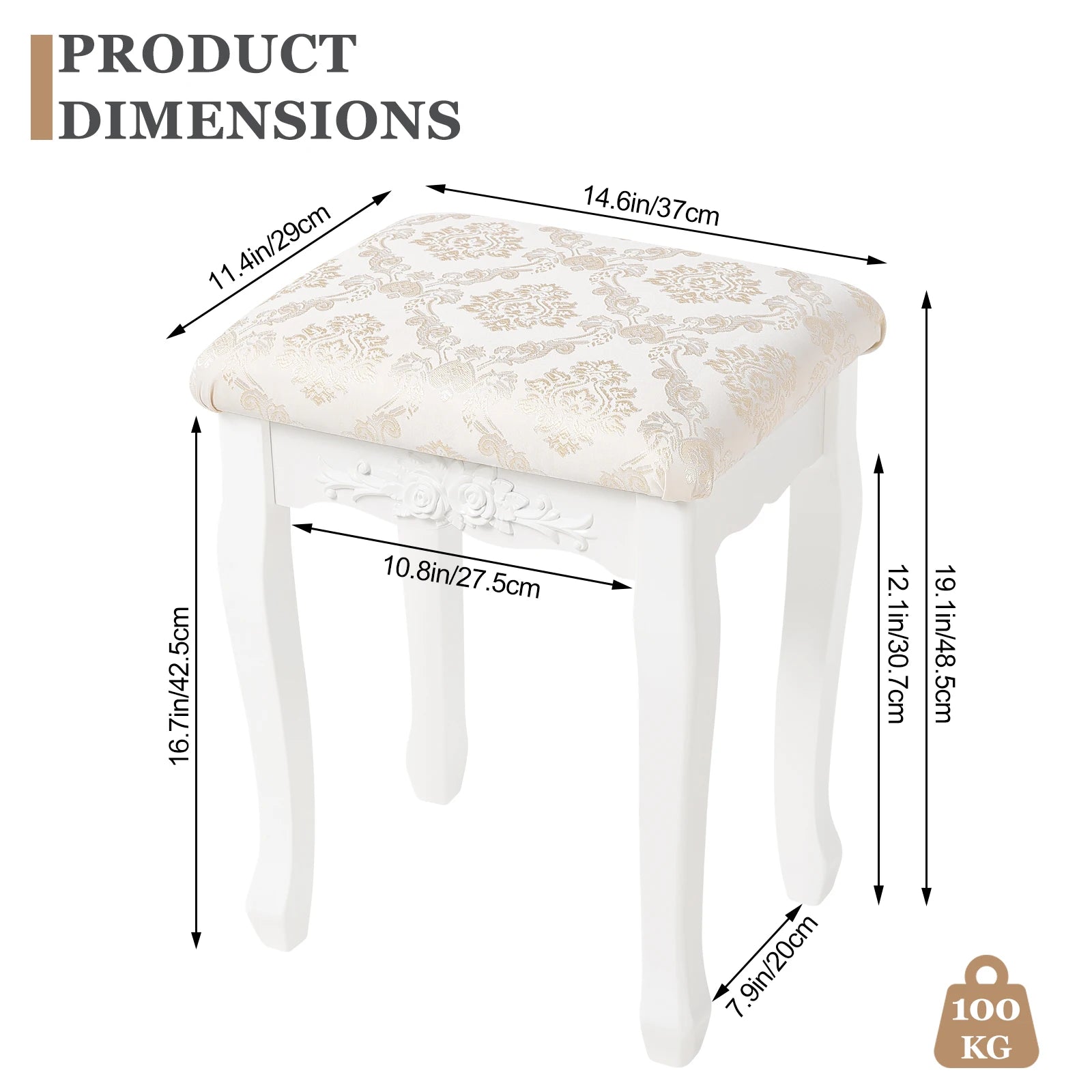 1PC Lovely Bedroom Padded Dressing Table Stool 40x30x50cm Smooth Shiny Vanity Dresser Stool Home Bedroom