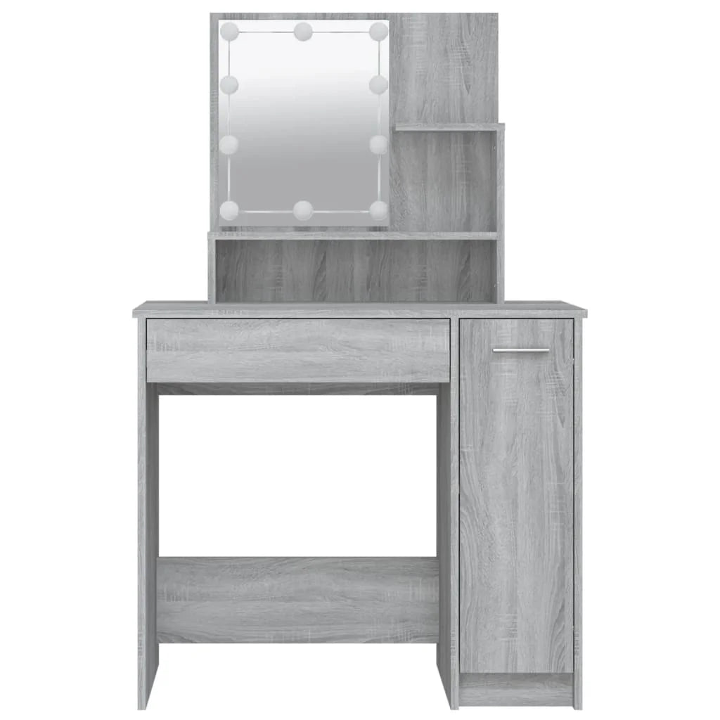 Table with LED Sonoma gray 86,5x35x136 cm Modern Girl Bedroom Bedroom Bedroom Cabinet Storage Cabinet Makeup Vanity