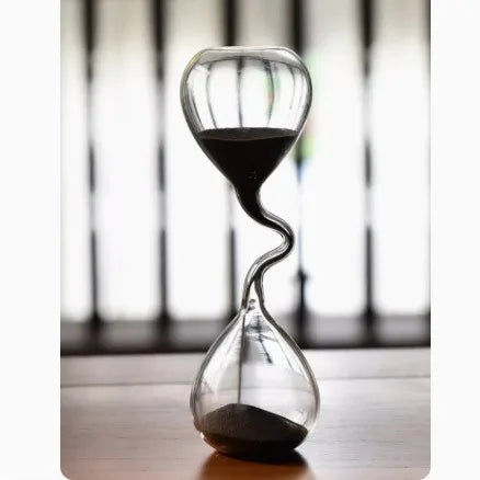 Fine necked art gift personalized hourglass, black modern design glass ornament, simple indoor dining table decoration