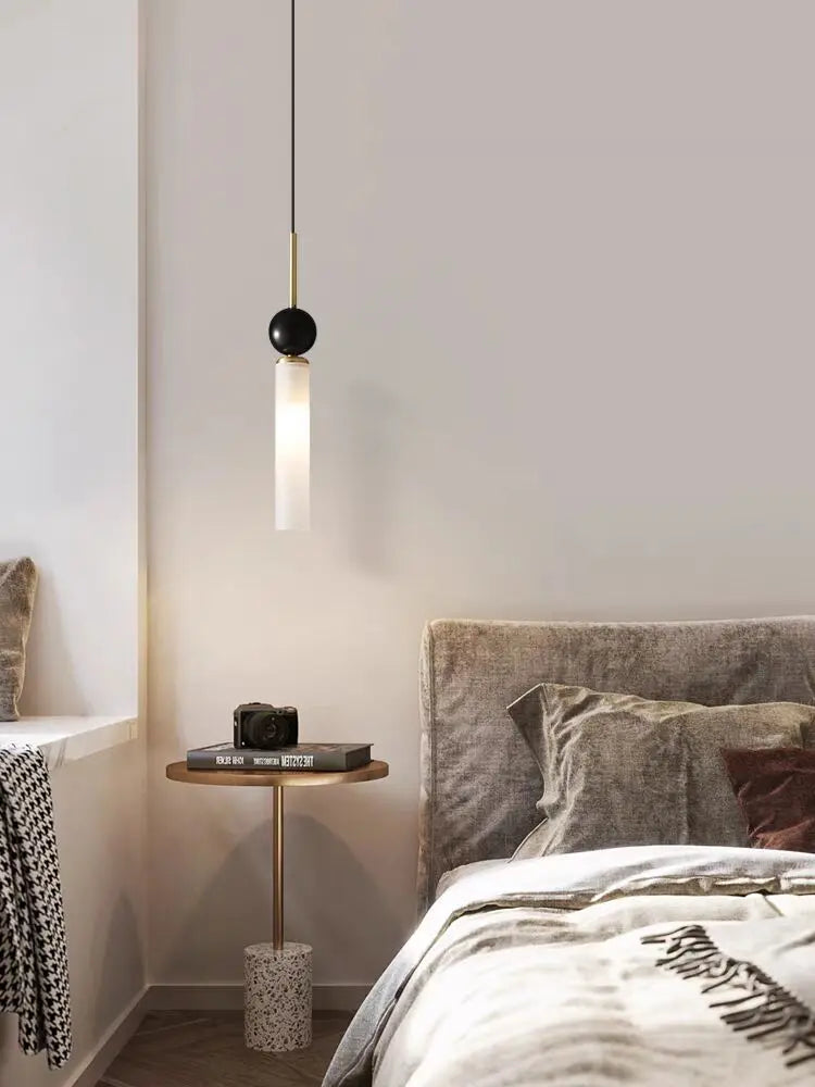 Italian minimalist all copper bedroom bedside chandelier, luxurious marble master bedroom, minimalist living room, background wa
