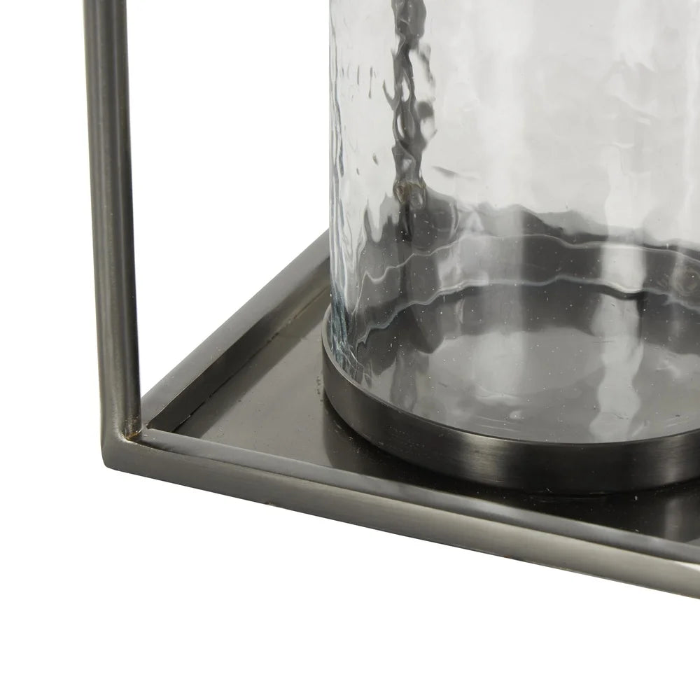 Silver Metal Open Frame Candle Lantern Rectangle Handles Indoor Outdoor Decorative Holder Glamorous Design Sturdy Glass Iron