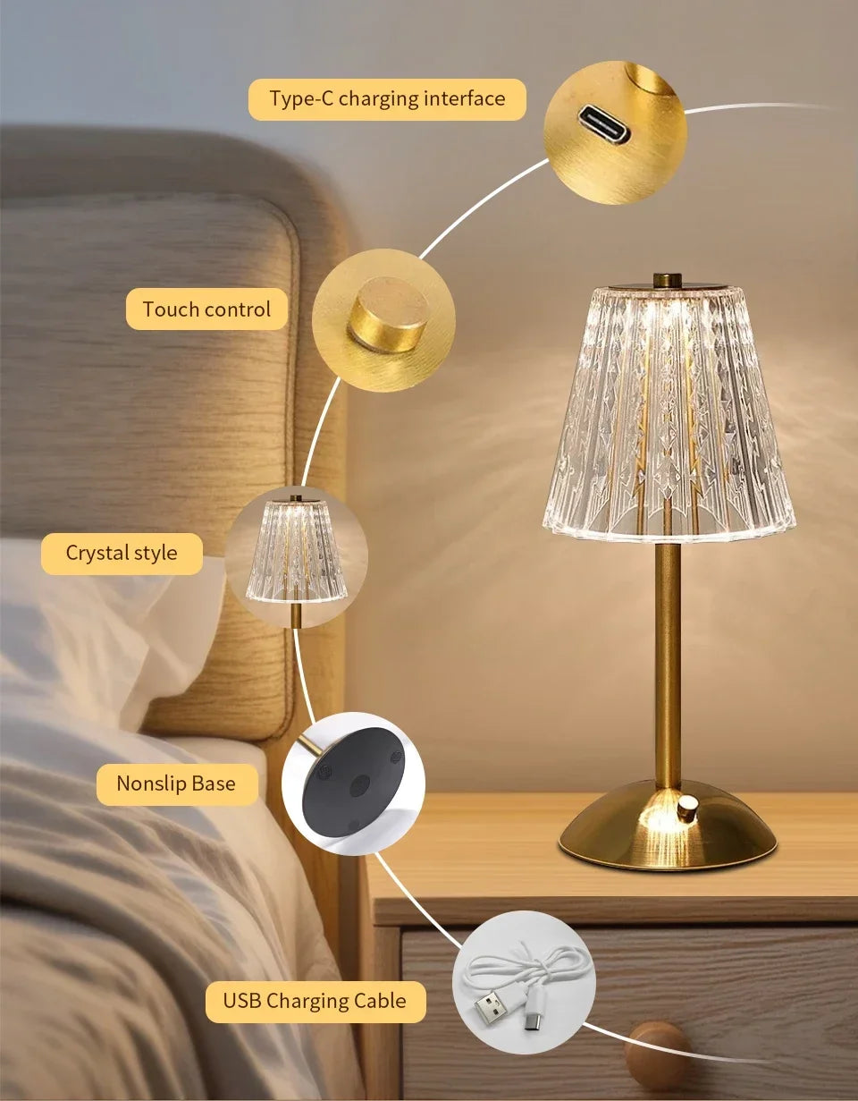 LED Table Lamp Touch Sensor Desktop Night Light USB Rechargeable For Bedroom Hotel Restaurant Bedroom Atmosphere Decor Lighting