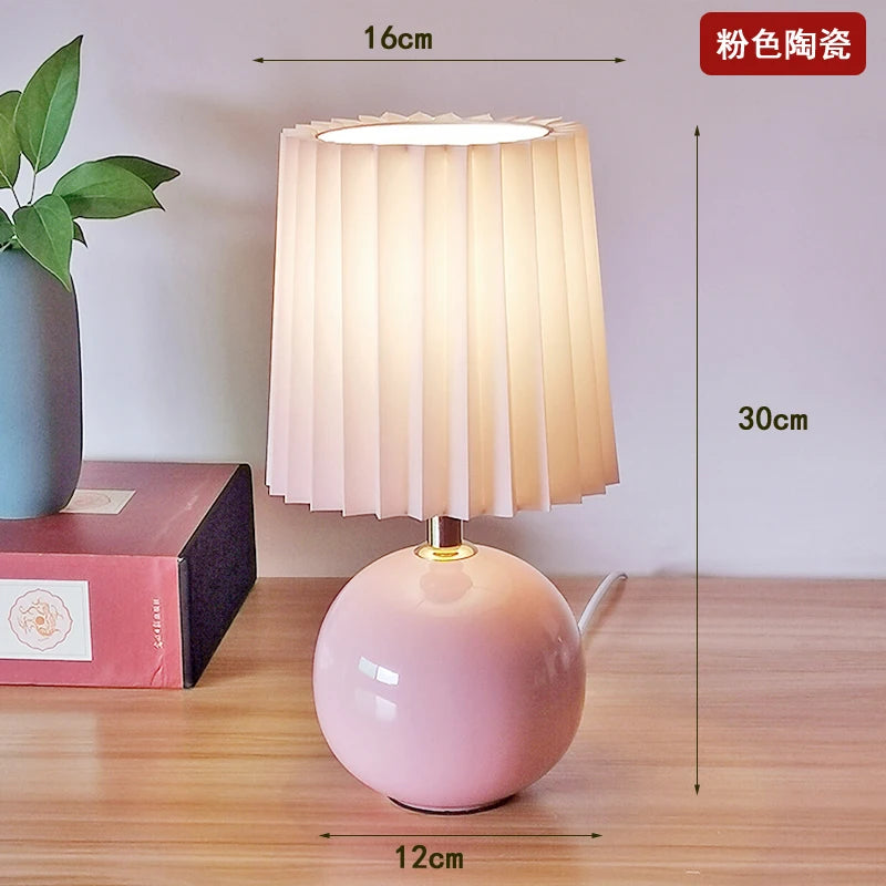 Contemporary Ceramic Bedroom Bedside Table Desk Lamp Children's And Girls' Bedroom lamp Warm Tabletop Lamp Washable Lampsha