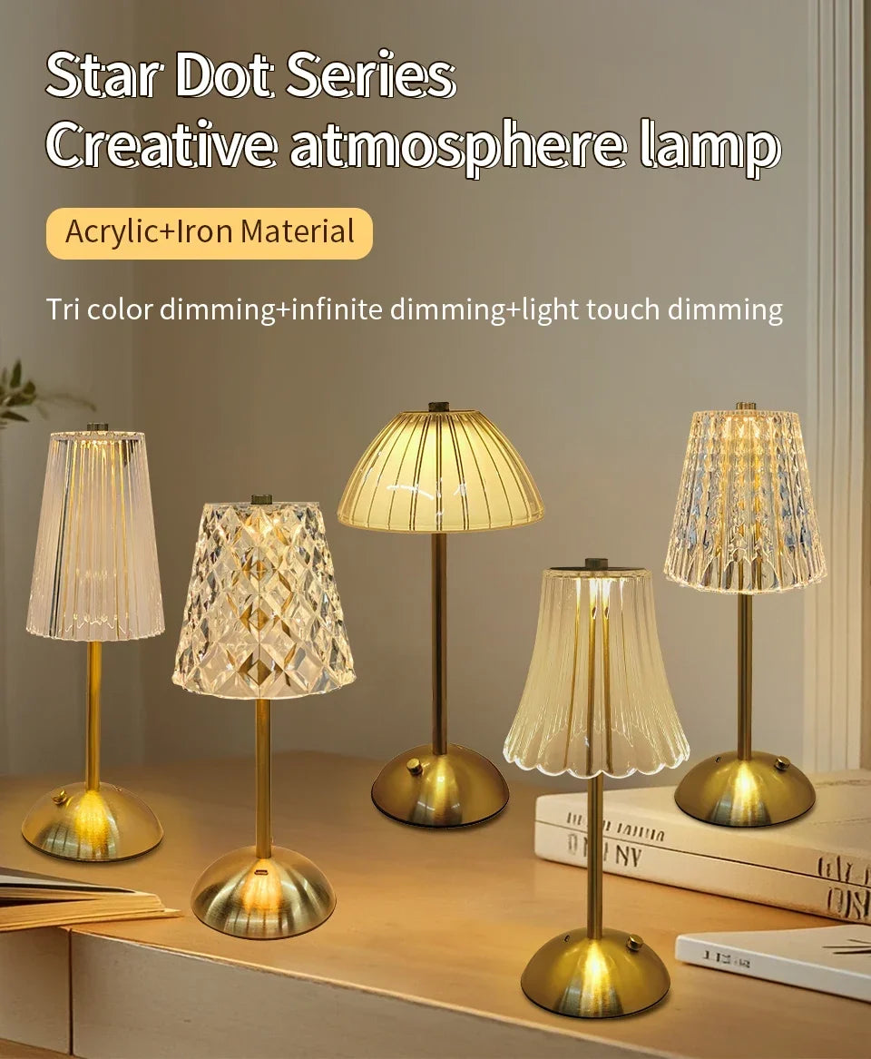 LED Table Lamp Touch Sensor Desktop Night Light USB Rechargeable For Bedroom Hotel Restaurant Bedroom Atmosphere Decor Lighting