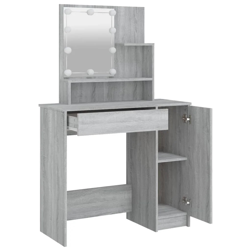 Table with LED Sonoma gray 86,5x35x136 cm Modern Girl Bedroom Bedroom Bedroom Cabinet Storage Cabinet Makeup Vanity