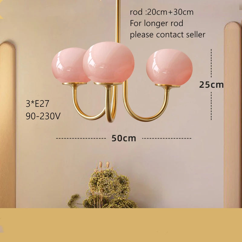 French Vintage Cream Style Pink Bedroom Pendant Light Medieval Warm Living Room Master Bedroom Children's Room Light Fixture